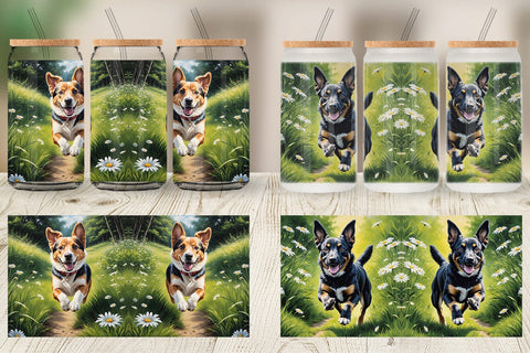 Glass Can Wrap Dog Running in Meadow Sublimation artnoy 