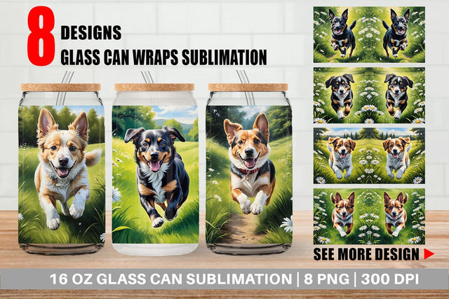 Glass Can Wrap Dog Running in Meadow Sublimation artnoy 