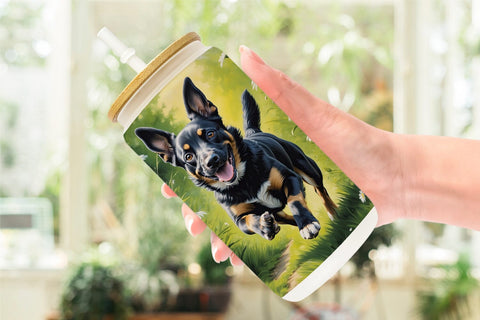 Glass Can Wrap Dog Running in Meadow Sublimation artnoy 