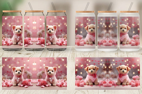 Glass Can Wrap Dog Valentine Sublimation artnoy 