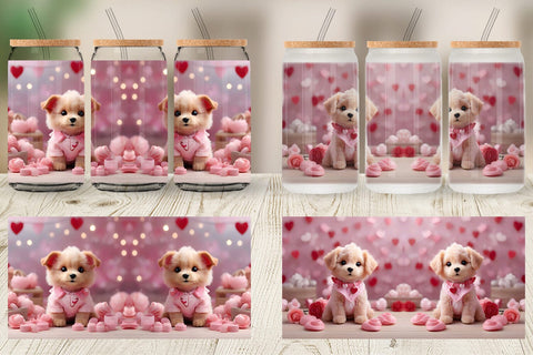 Glass Can Wrap Dog Valentine Sublimation artnoy 