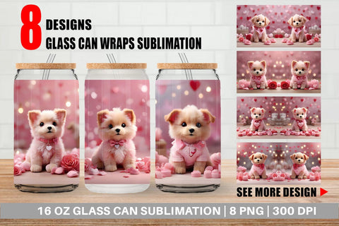 Glass Can Wrap Dog Valentine Sublimation artnoy 