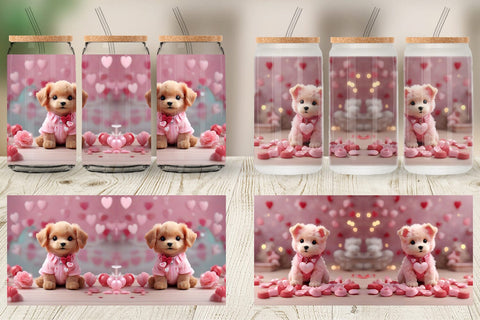 Glass Can Wrap Dog Valentine Sublimation artnoy 