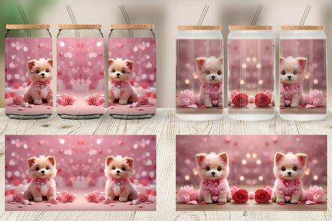 Glass Can Wrap Dog Valentine Sublimation artnoy 
