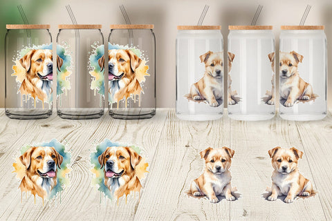 Glass Can Wrap Dog Watercolor Texture Sublimation artnoy 