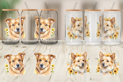 Glass Can Wrap Dog Watercolor Texture Sublimation artnoy 