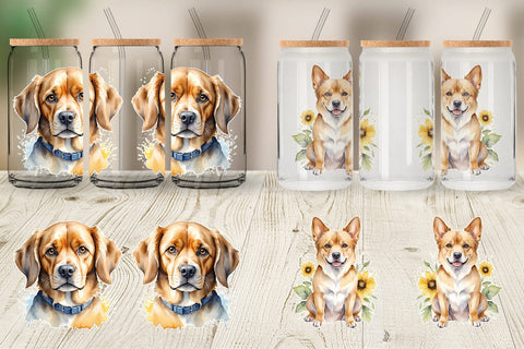 Glass Can Wrap Dog Watercolor Texture Sublimation artnoy 