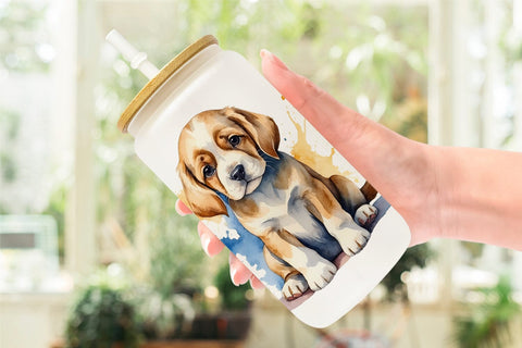 Glass Can Wrap Dog Watercolor Texture Sublimation artnoy 