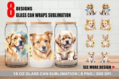 Glass Can Wrap Dog Watercolor Texture Sublimation artnoy 