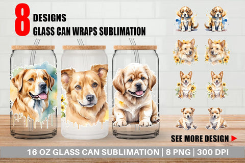 Glass Can Wrap Dog Watercolor Texture Sublimation artnoy 