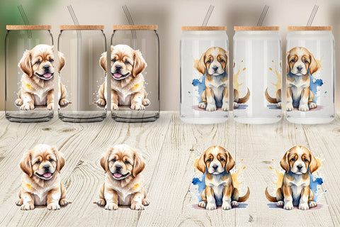 Glass Can Wrap Dog Watercolor Texture Sublimation artnoy 
