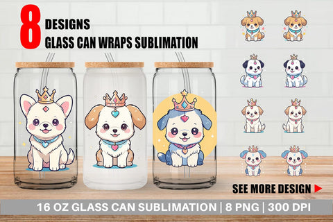 Glass Can Wrap Dog Wearing Crown Sublimation artnoy 