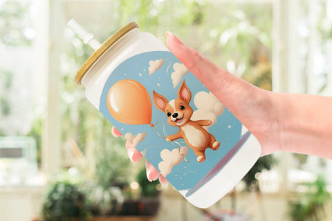 Glass Can Wrap Dog With Balloon Sublimation artnoy 