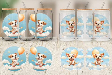 Glass Can Wrap Dog With Balloon Sublimation artnoy 