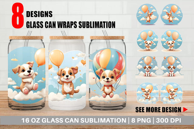 Glass Can Wrap Dog With Balloon Sublimation artnoy 