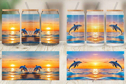 Glass Can Wrap Dolphins and Sunset Sublimation artnoy 