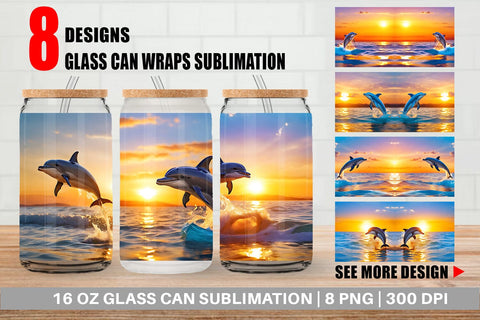 Glass Can Wrap Dolphins and Sunset Sublimation artnoy 