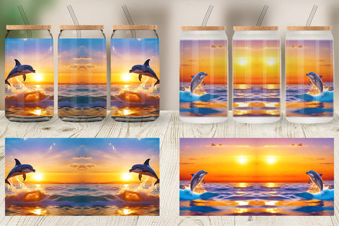 Glass Can Wrap Dolphins and Sunset Sublimation artnoy 