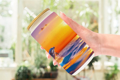 Glass Can Wrap Dolphins and Sunset Sublimation artnoy 