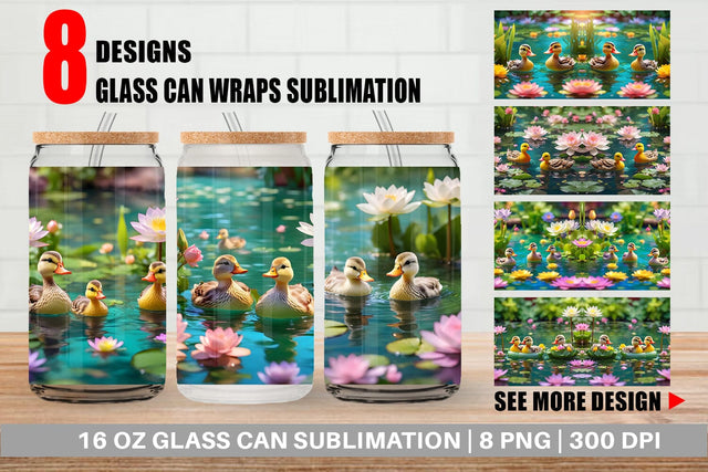 Glass Can Wrap Ducks Swimming Sublimation artnoy 