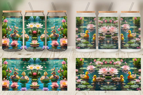 Glass Can Wrap Ducks Swimming Sublimation artnoy 
