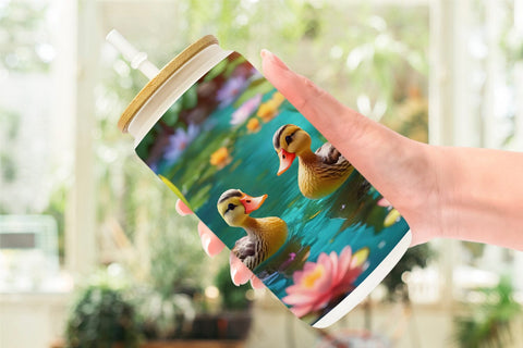 Glass Can Wrap Ducks Swimming Sublimation artnoy 