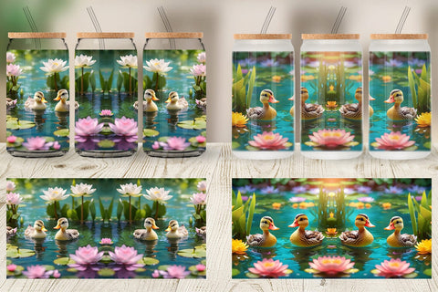 Glass Can Wrap Ducks Swimming Sublimation artnoy 