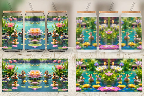 Glass Can Wrap Ducks Swimming Sublimation artnoy 
