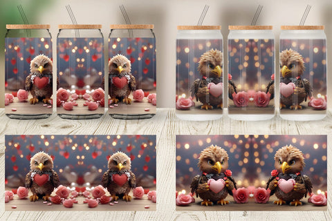 Glass Can Wrap Eagle Valentine Sublimation artnoy 