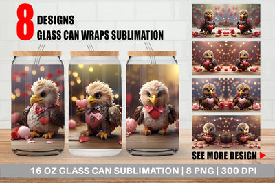 Glass Can Wrap Eagle Valentine Sublimation artnoy 