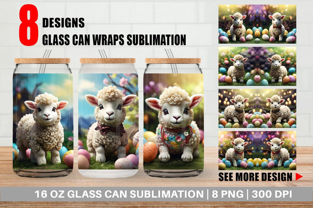 Glass Can Wrap Easter Baby Sheep Sublimation artnoy 