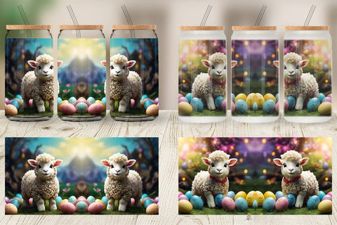 Glass Can Wrap Easter Baby Sheep Sublimation artnoy 