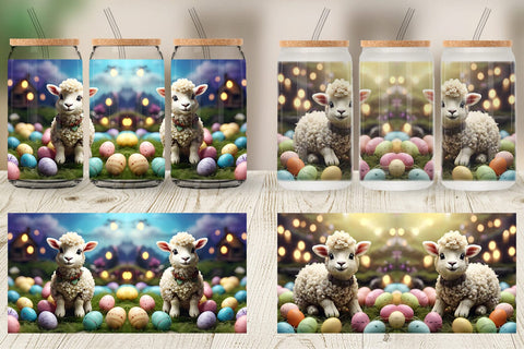 Glass Can Wrap Easter Baby Sheep Sublimation artnoy 