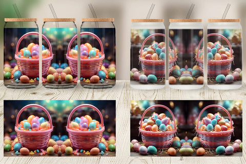 Glass Can Wrap Easter Basket with Eggs Sublimation artnoy 