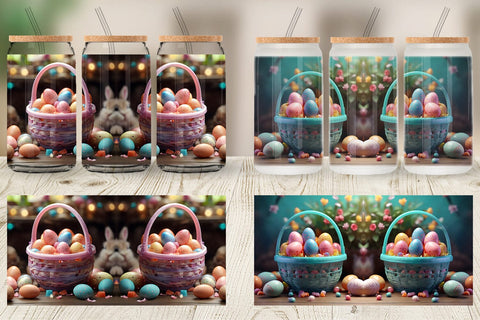Glass Can Wrap Easter Basket with Eggs Sublimation artnoy 
