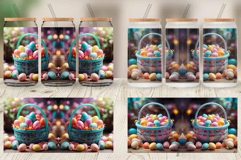 Glass Can Wrap Easter Basket with Eggs Sublimation artnoy 
