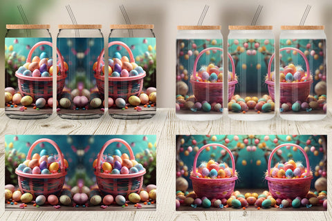 Glass Can Wrap Easter Basket with Eggs Sublimation artnoy 