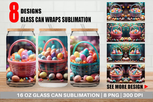 Glass Can Wrap Easter Basket with Eggs Sublimation artnoy 