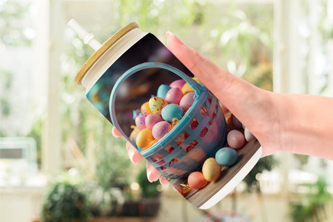 Glass Can Wrap Easter Basket with Eggs Sublimation artnoy 
