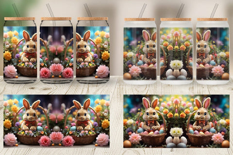 Glass Can Wrap Easter Bunny with Flowers Sublimation artnoy 