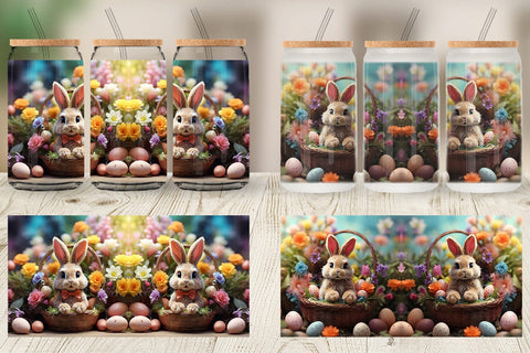 Glass Can Wrap Easter Bunny with Flowers Sublimation artnoy 