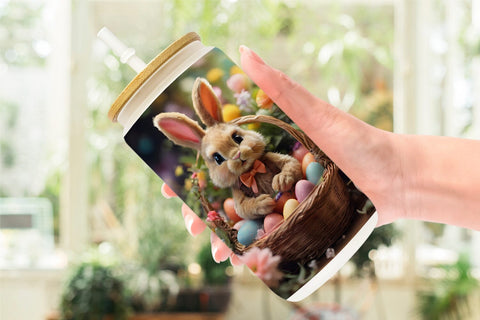 Glass Can Wrap Easter Bunny with Flowers Sublimation artnoy 