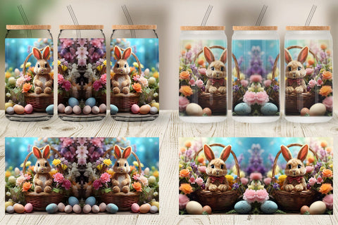 Glass Can Wrap Easter Bunny with Flowers Sublimation artnoy 