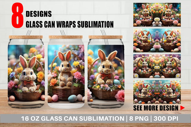 Glass Can Wrap Easter Bunny with Flowers Sublimation artnoy 