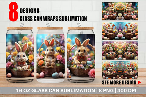 Glass Can Wrap Easter Bunny with Flowers Sublimation artnoy 