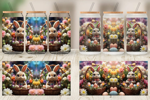 Glass Can Wrap Easter Bunny with Flowers Sublimation artnoy 
