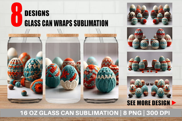 Glass Can Wrap Easter Egg Embroidery Sublimation artnoy 