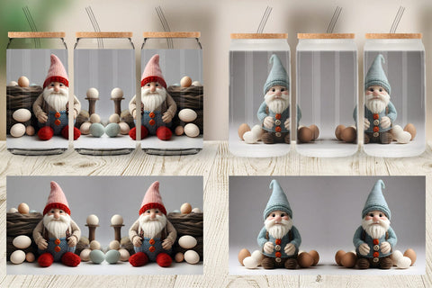 Glass Can Wrap Easter Gnome Embroidery Sublimation artnoy 