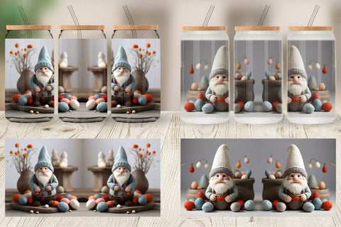 Glass Can Wrap Easter Gnome Embroidery Sublimation artnoy 