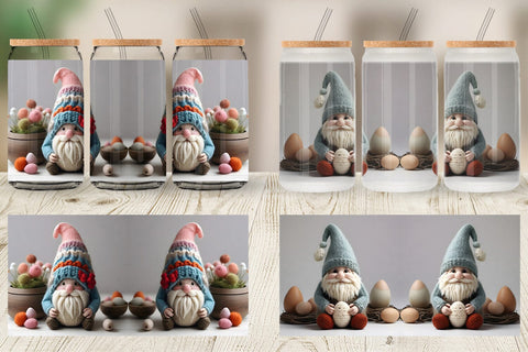 Glass Can Wrap Easter Gnome Embroidery Sublimation artnoy 